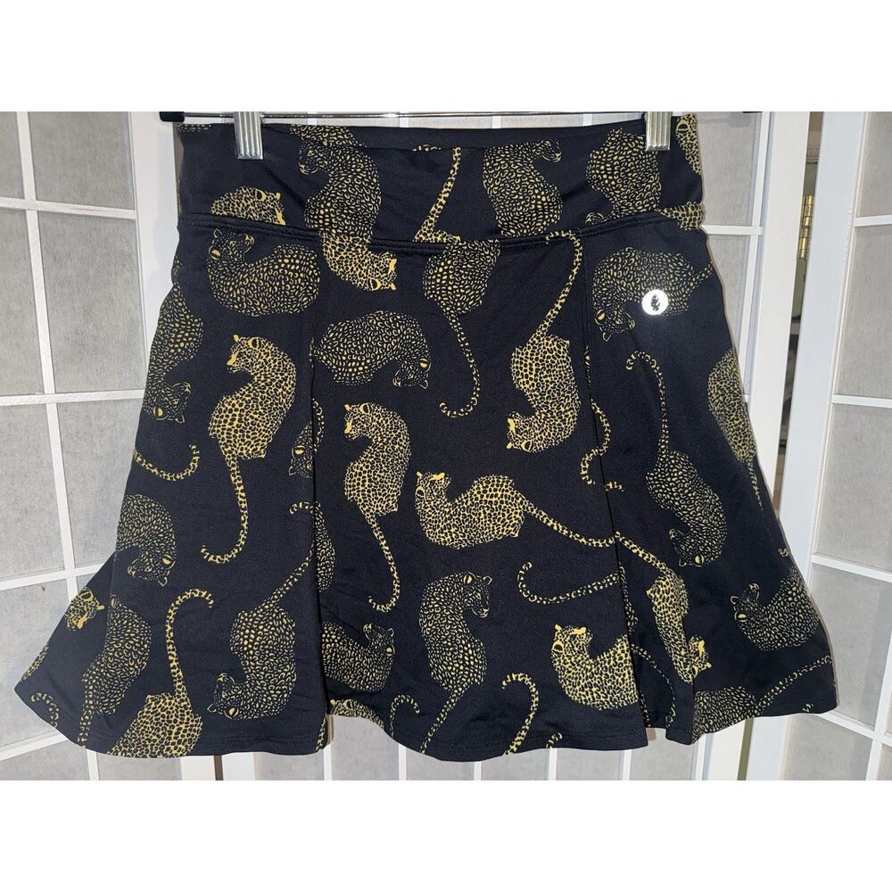 Dona Jo Black and Gold Cheetah Print Animal Skirt Skort size 2